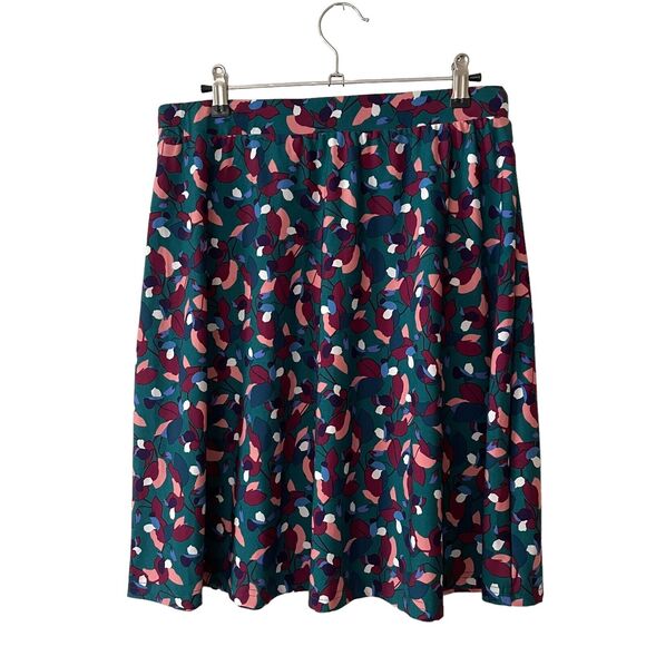 Leota Dresses & Skirts - Leota Medium A-line Skirt Forest Green Multi Color Print Flare Stretch